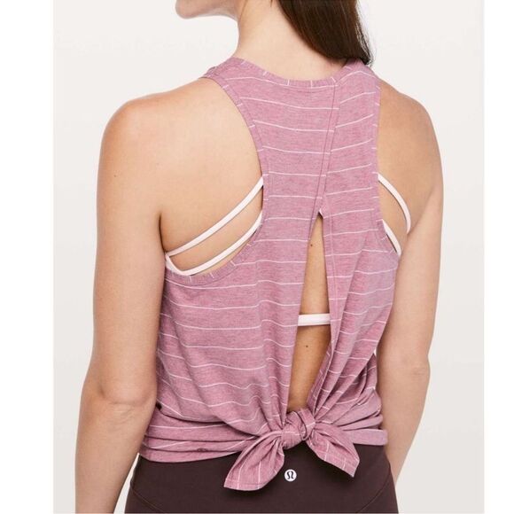 LULULEMON All Tied Up Tank Short Serve Stripe Heathered So Merlot White Size 8 - Picture 8 of 8